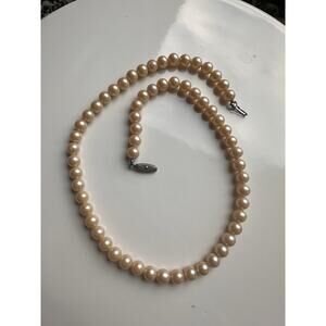 Vintage Glass Pearl Necklace Japan Champagne Color Pearls 16” Long Classic Bride